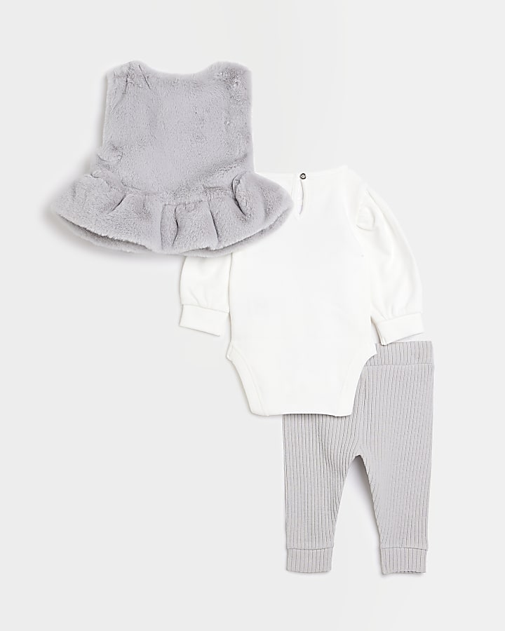 Baby girls grey faux fur gilet outfit