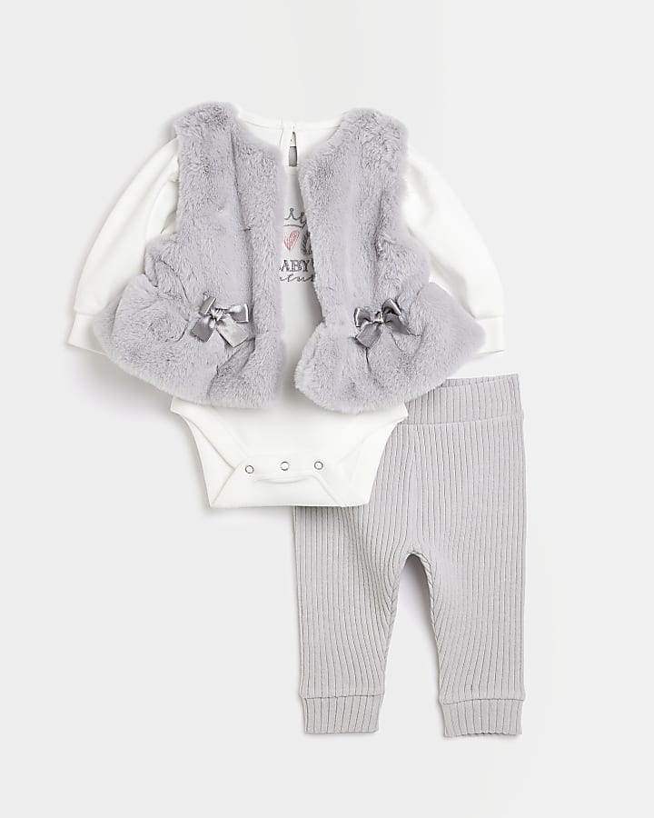 Baby girls grey faux fur gilet outfit