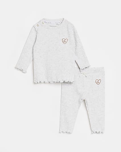 Baby girls grey organic ribbed outfit