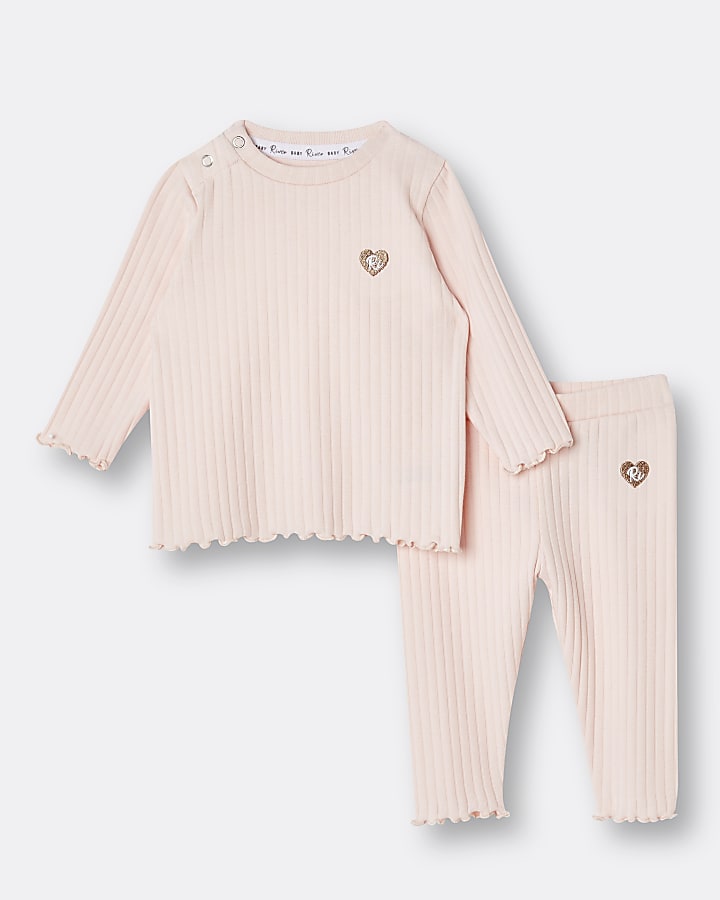 Baby girls light pink rib outfit