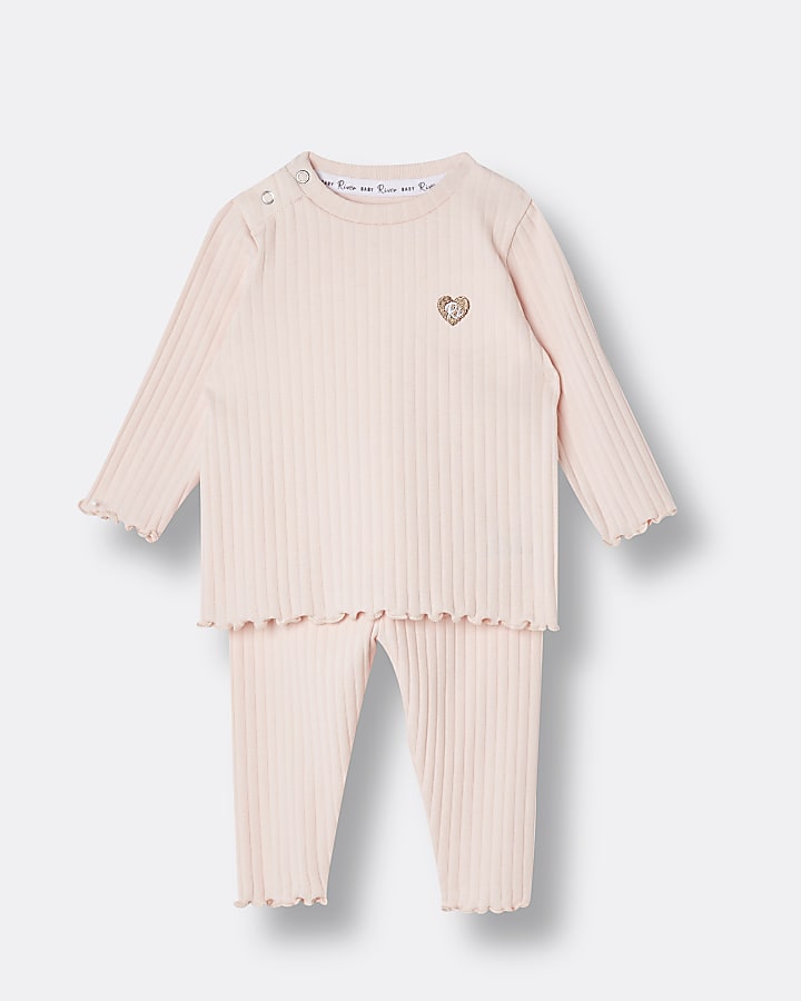 Baby girls light pink rib outfit