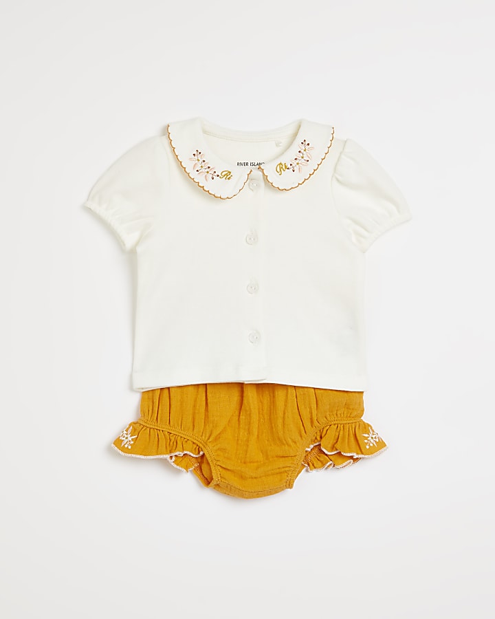 Baby girls orange embroidered bloomer outfit