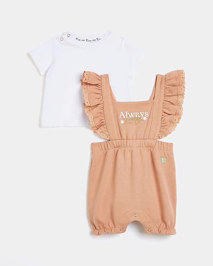 Baby girls orange frill dungaree outfit