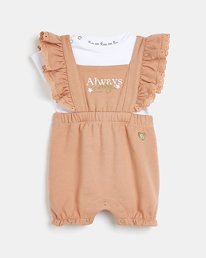 Baby girls orange frill dungaree outfit