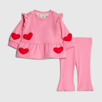 Baby Girls Pink 3D Heart Sweatshirt Set