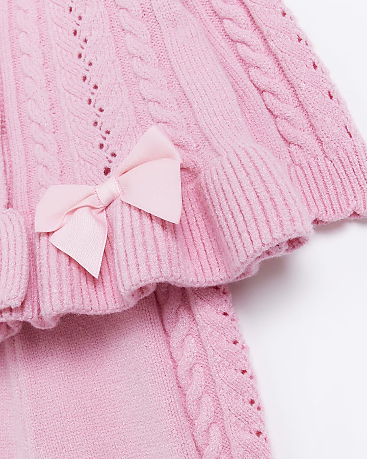 Baby Girls Pink Bow Cable Knit Cardigan Set