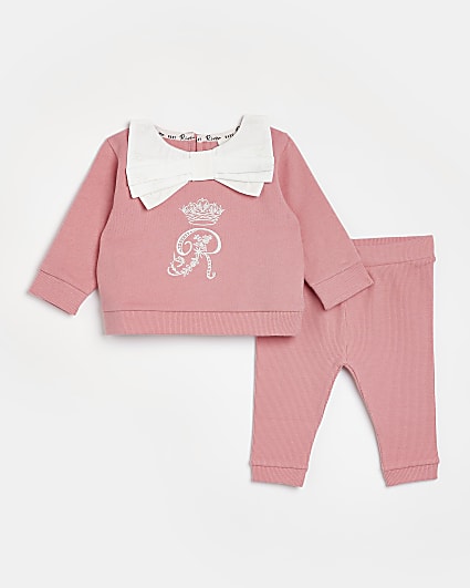 Baby girls Pink bow Collar Sweat outfit