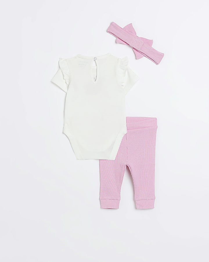 Baby girls pink bow headband and leggings set