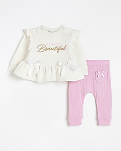 Baby Girls Pink Bow Sweatshirt Outfit
