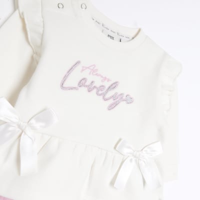Baby girls pink bow sweatshirt set River Island