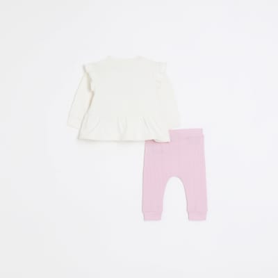 Baby girls pink bow sweatshirt set River Island