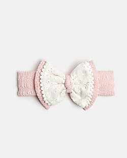 Baby girls pink broderie bow headband