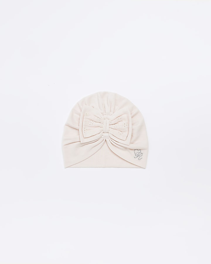 Baby Girls Pink Broderie Bow Turban