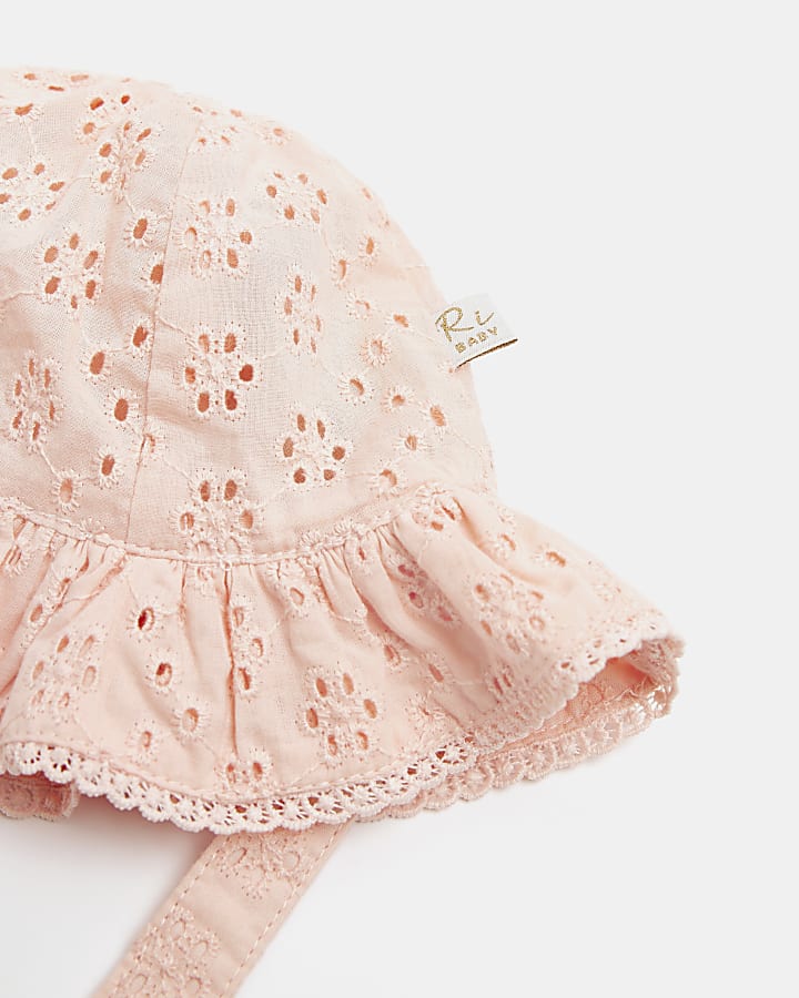 Baby girls pink Broderie Bucket Hat