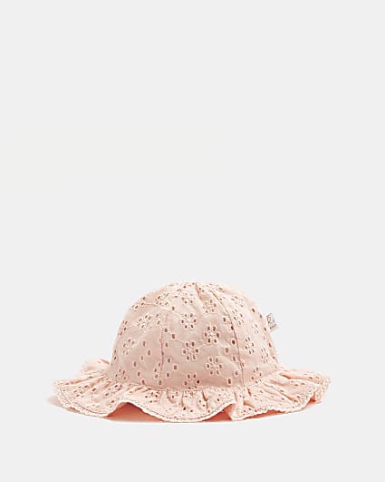Baby girls pink Broderie Bucket Hat