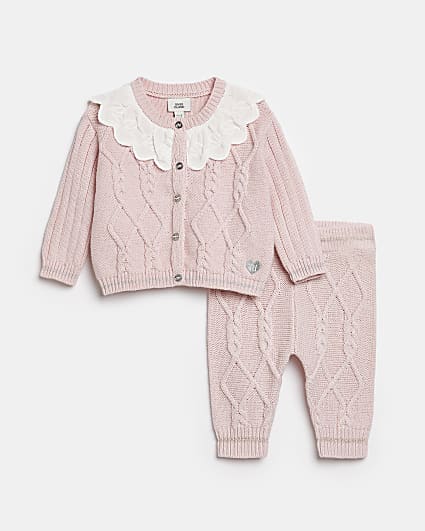 Baby girls pink cable knit cardigan outfit