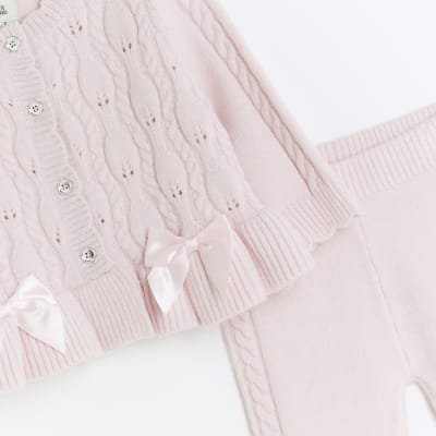 Baby girls pink cable knit cardigan set River Island