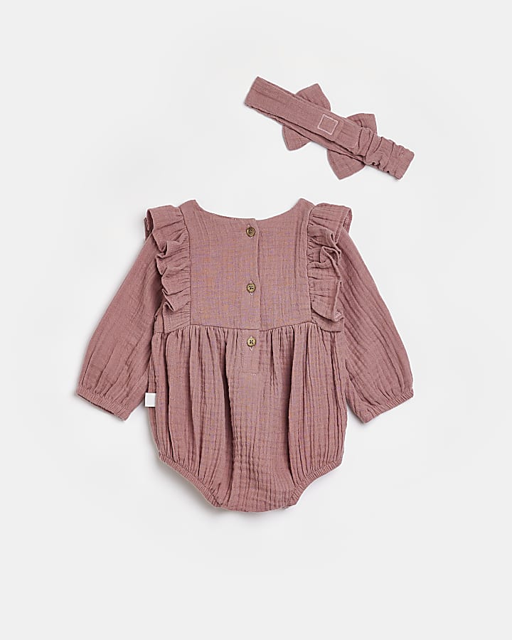 Baby girls Pink Cheesecloth Romper set