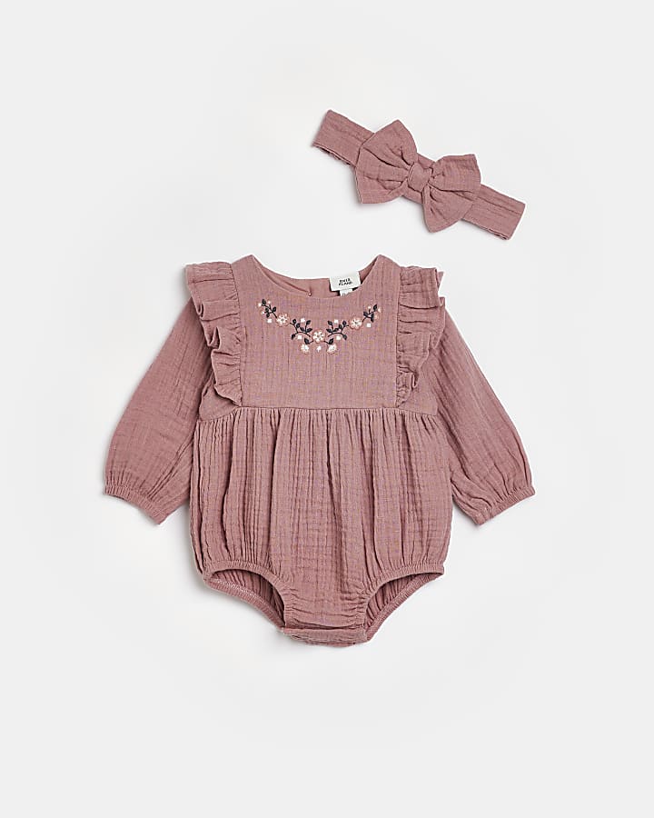 Baby girls Pink Cheesecloth Romper set