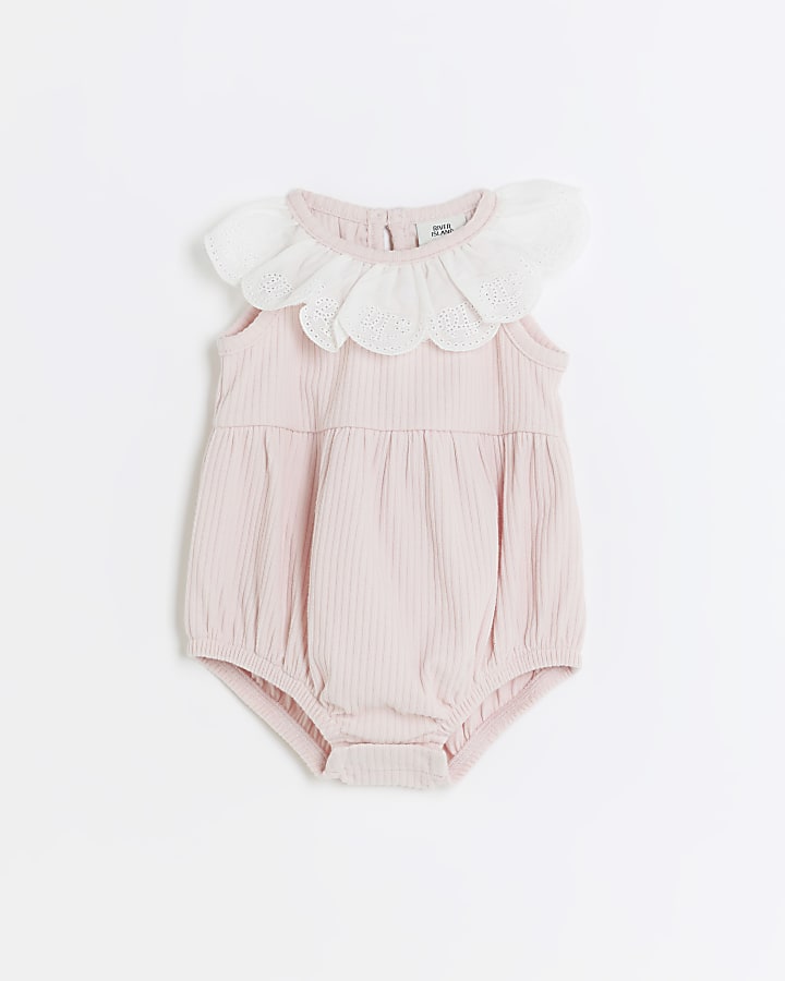 baby girls pink collared frill romper