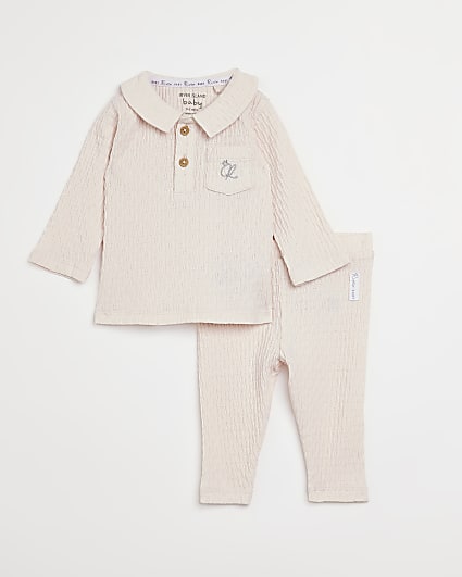 Baby girls pink crinkle ribbed outfit
