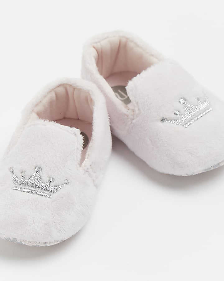 Baby girls pink crown slippers