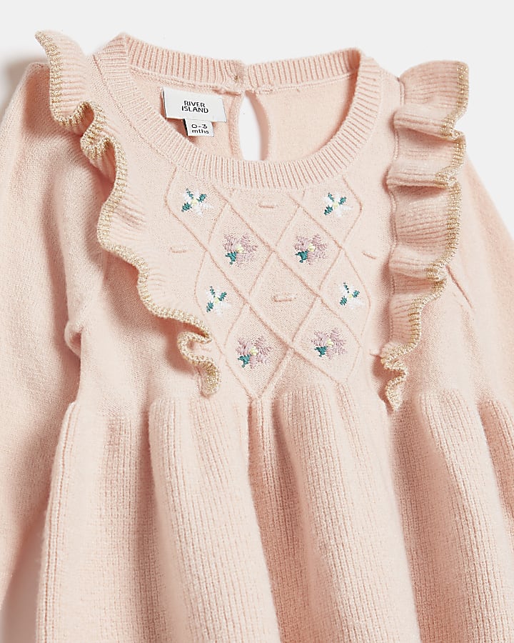 Baby girls pink embroidered dress set