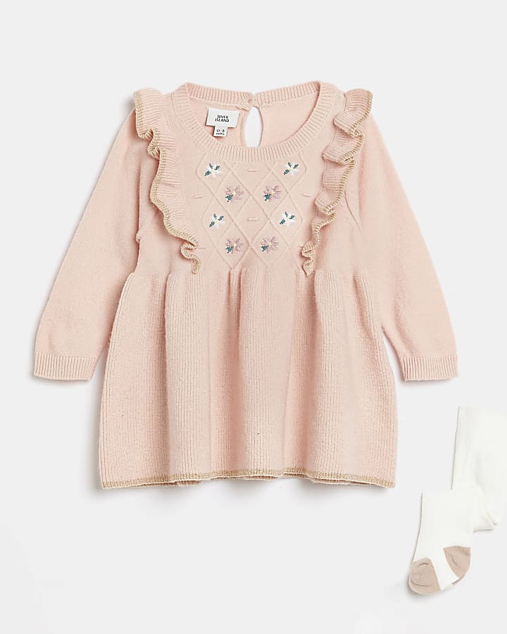 Baby girls pink embroidered dress set