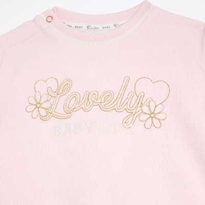 Baby girls pink embroidered sweatshirt set | River Island