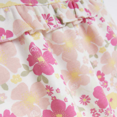 Baby girls pink floral frill all in one