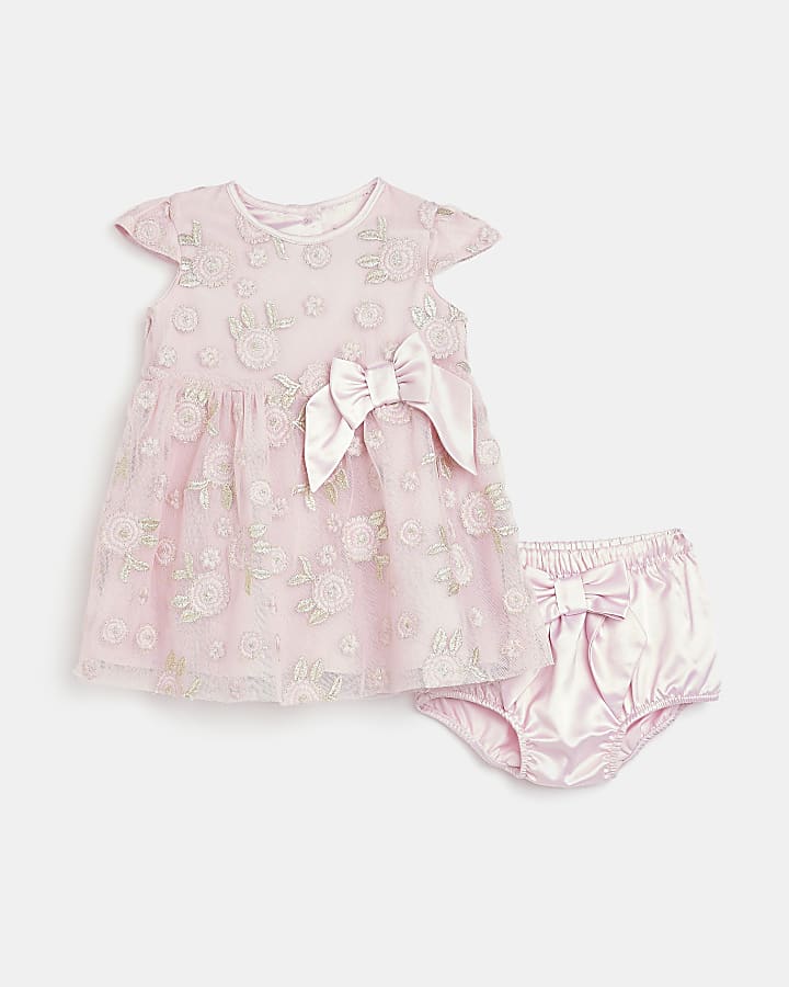 Baby girls pink floral tulle dress outfit