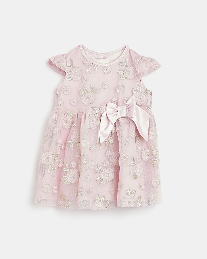 Baby girls pink floral tulle dress outfit