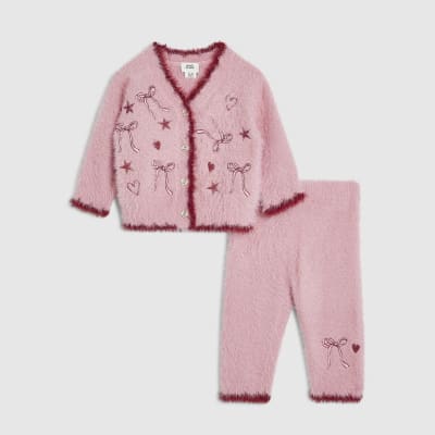 Baby Girls Pink Fluffy Cardigan Set