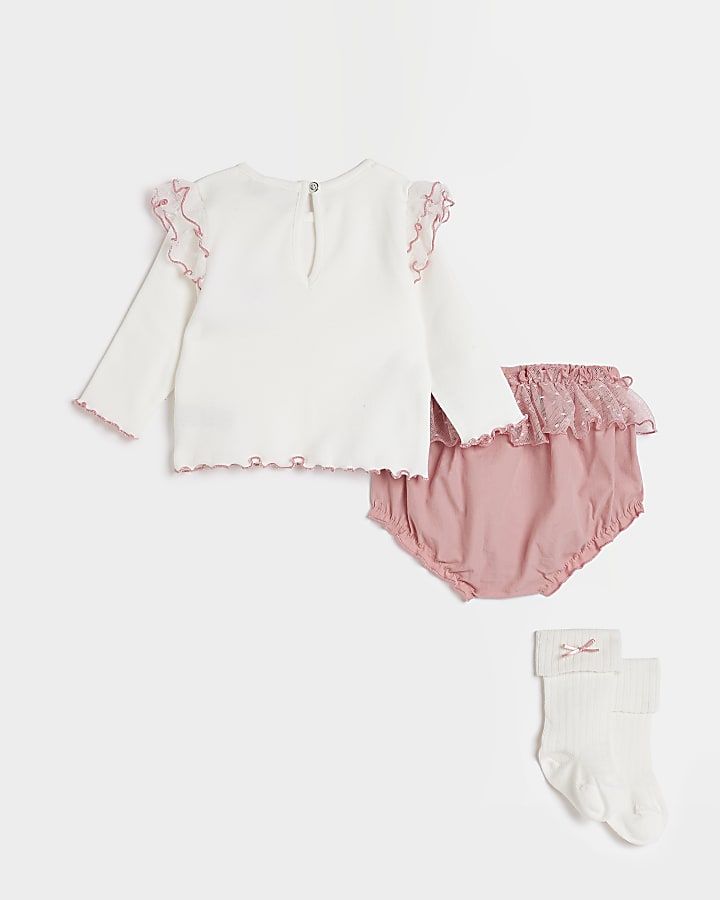 Baby girls pink Frill Bloomer 3 piece outfit