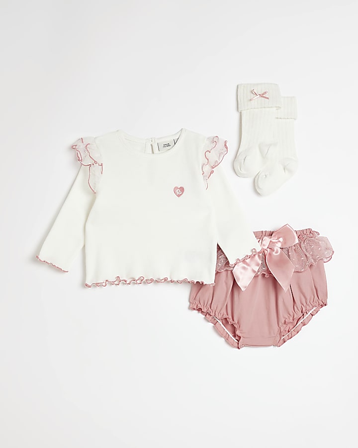 Baby girls pink Frill Bloomer 3 piece outfit