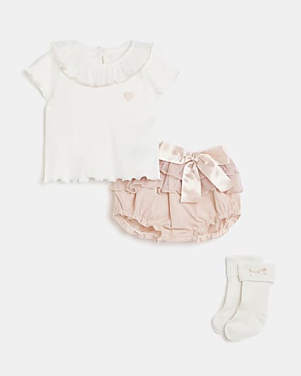 Baby girls Pink frill Bloomers 3 piece outfit