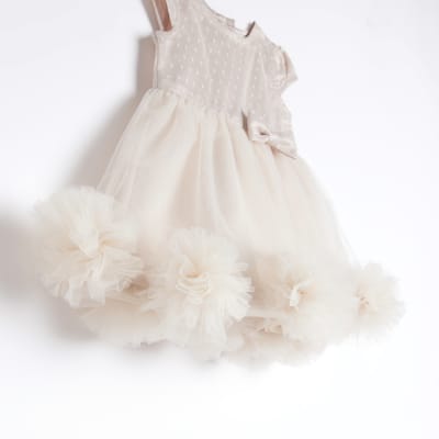 Baby girls pink frill flower girl dress