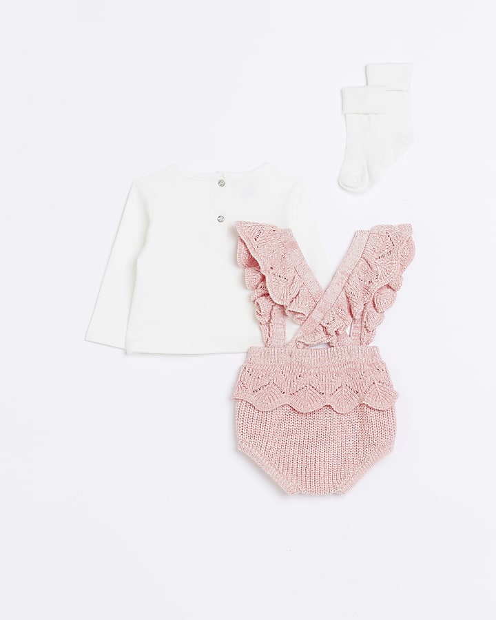 Baby Girls Pink Frill Knitted Bloomer Outfit