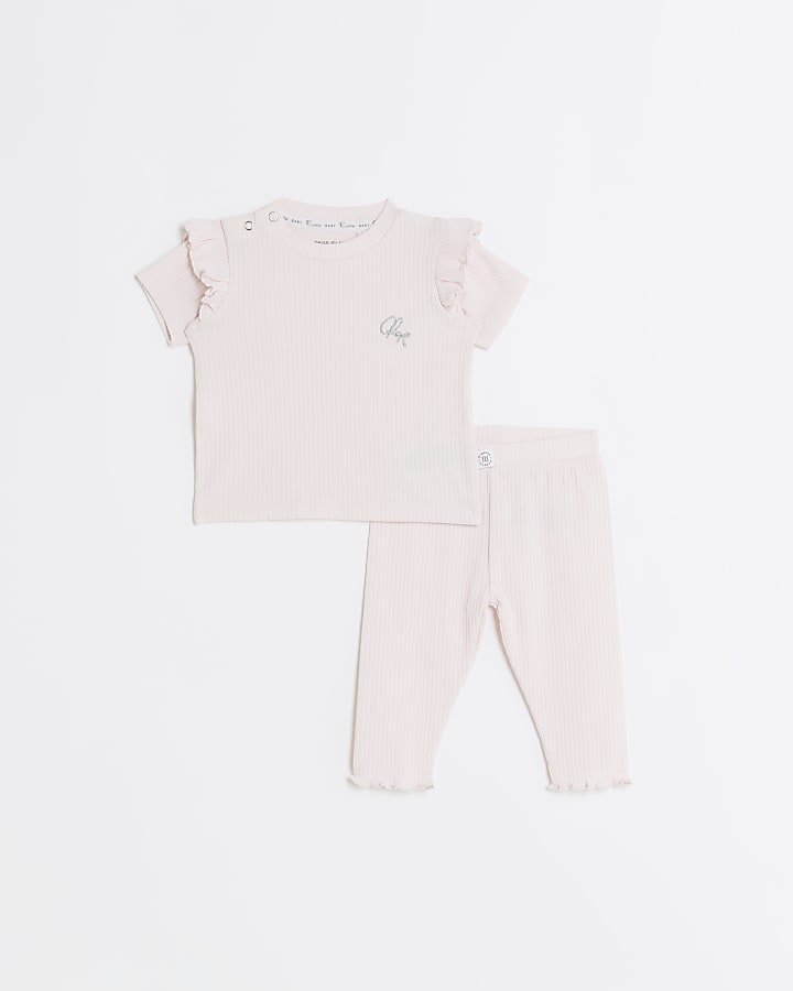 Baby girls pink frill leggings set