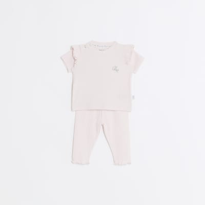 Baby girls pink frill leggings set River Island