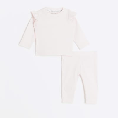 Baby girls pink frill sweatshirt set