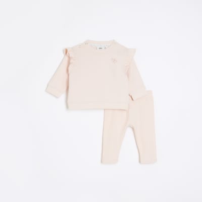 Baby girls pink frill sweatshirt set River Island