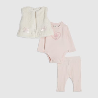 Baby Girls Pink Fur Gilet Set
