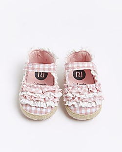 Baby girls pink gingham frill shoes