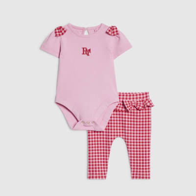 Baby Girls Pink Gingham Leggings Set