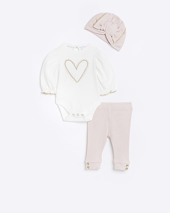 Baby Girls Pink Heart Bodysuit and Turban Set