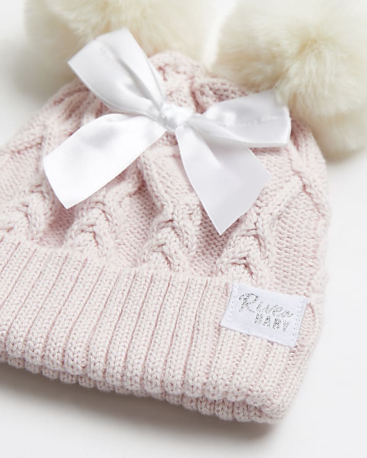 Baby girls pink knit bow beanie hat