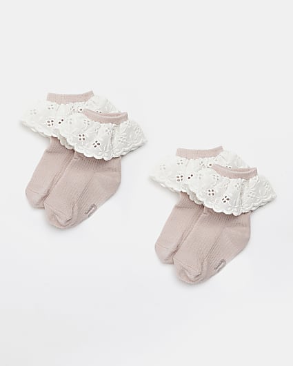 Baby girls pink Lace Frill Socks 2 pack