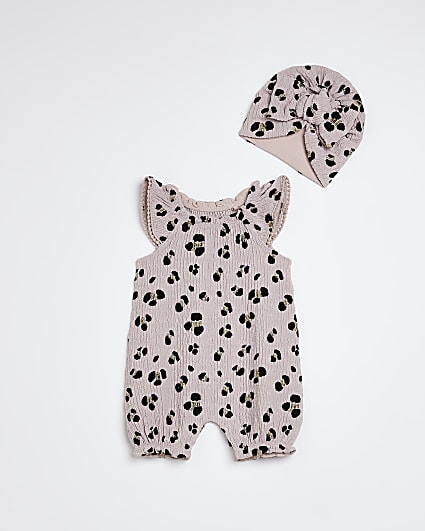 Baby girls pink leopard print all in one set