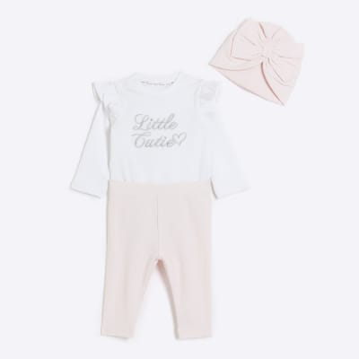 Baby girls pink little cutie turban set River Island
